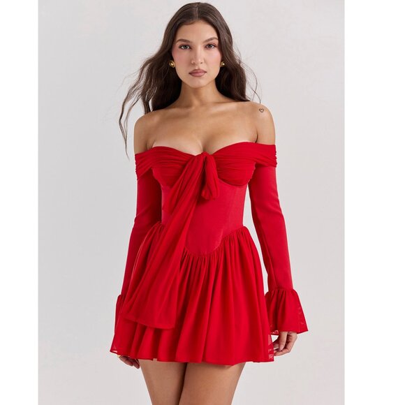 House of CB Red Off-Shoulder Mini Dress - Picture 6 of 9
